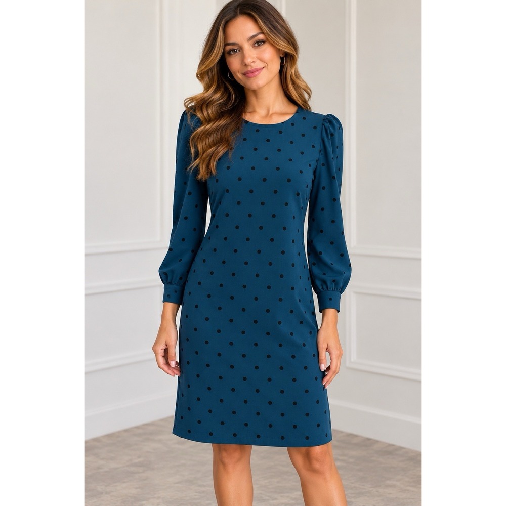 Old Navy Woven Shift Dress Womens Xsmall Teal Dot Long Sleeves